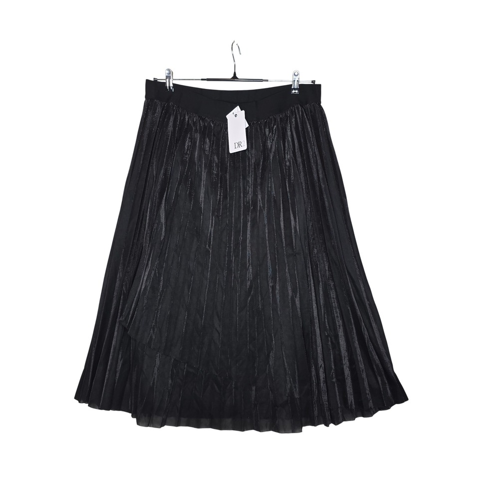 DR2 DanielRainn Black Metallic Pleated Midi Skirt 1X NWT! Stylish Whimsical Fun